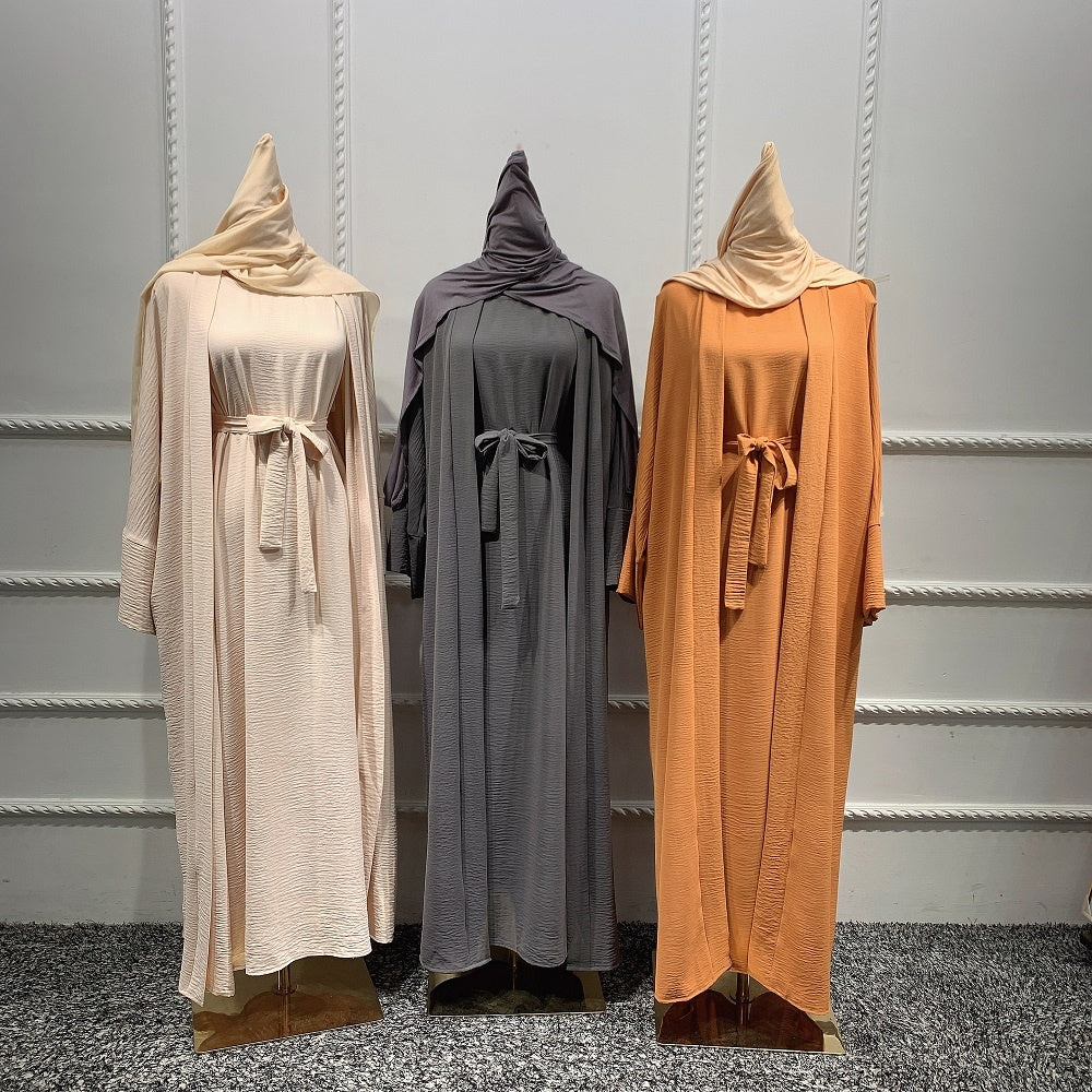 dress big long muslim Manufacturer High Quality Women 3 piece Set Abaya Siz – CSC fashion Blush Blue Long Sleeve V-Neck Print Sleeve length Style:Assorted